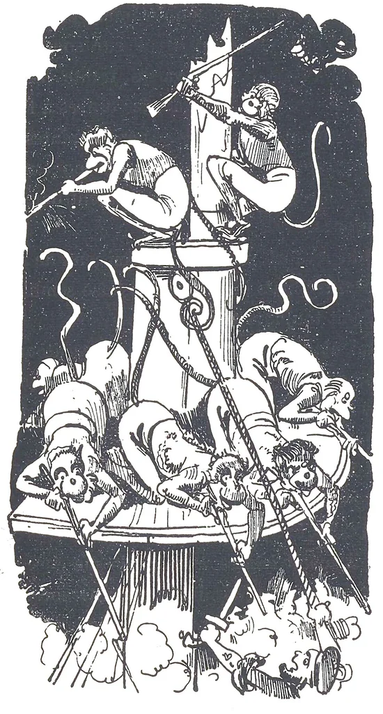 An illustration from Albert Robida - Voyages très extraordinaires de Saturnin Farandoul, 1879 page 142, 1879