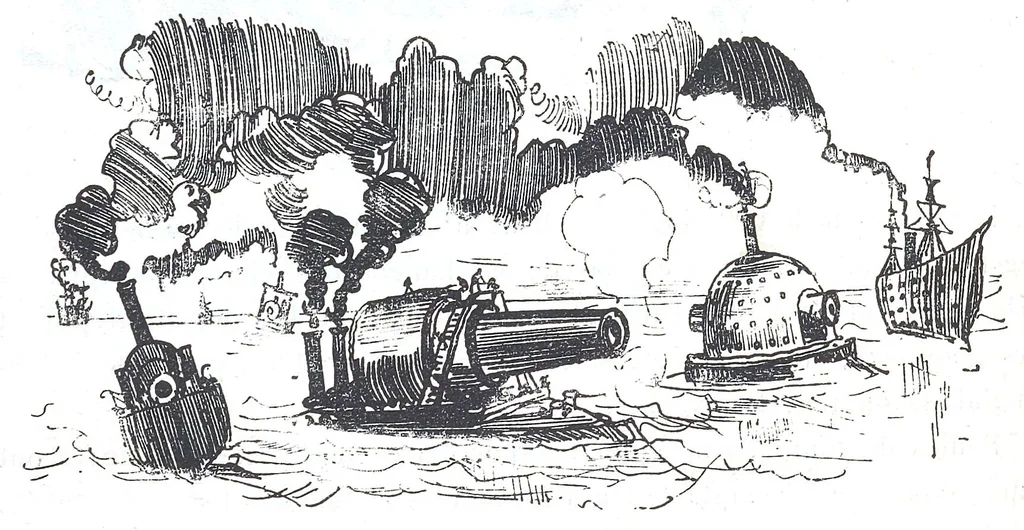 An illustration from Albert Robida - Voyages très extraordinaires de Saturnin Farandoul, 1879 page 155, 1879