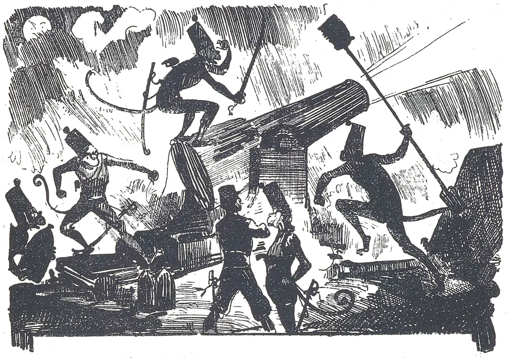 An illustration from Albert Robida - Voyages très extraordinaires de Saturnin Farandoul, 1879 page 156, 1879
