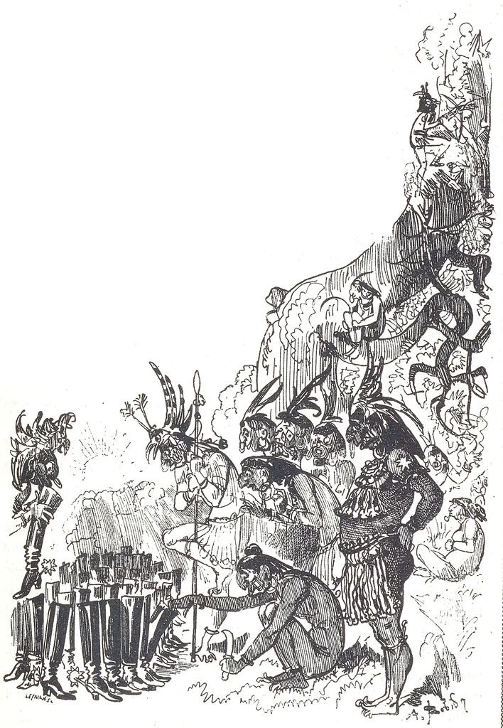 An illustration from Albert Robida - Voyages très extraordinaires de Saturnin Farandoul, 1879 page 172, 1879