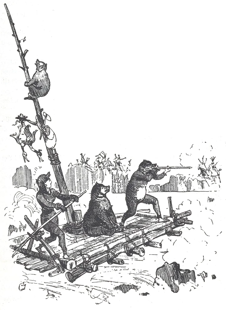 An illustration from Albert Robida - Voyages très extraordinaires de Saturnin Farandoul, 1879 page 212, 1879