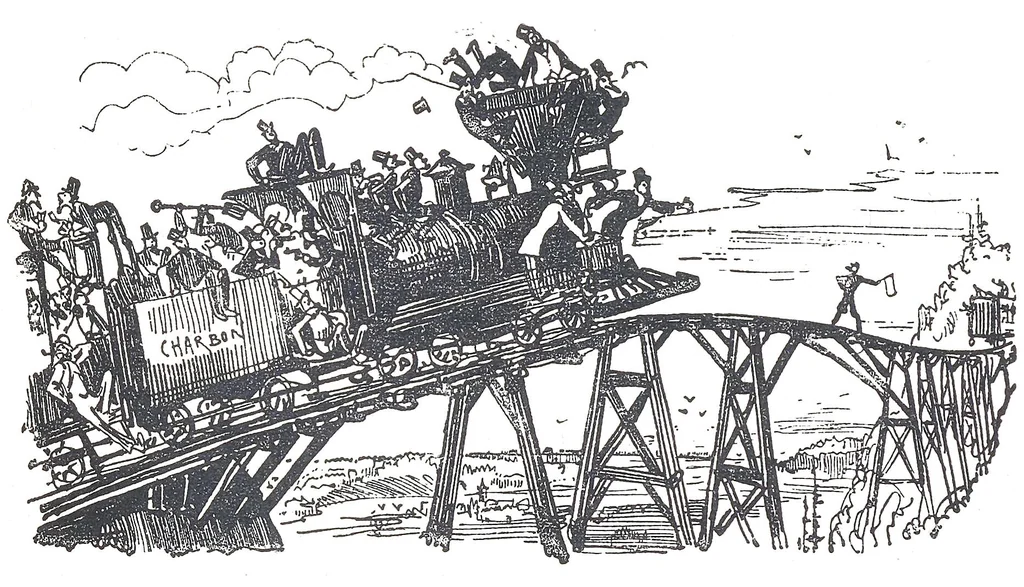 An illustration from Albert Robida - Voyages très extraordinaires de Saturnin Farandoul, 1879 page 222, 1879