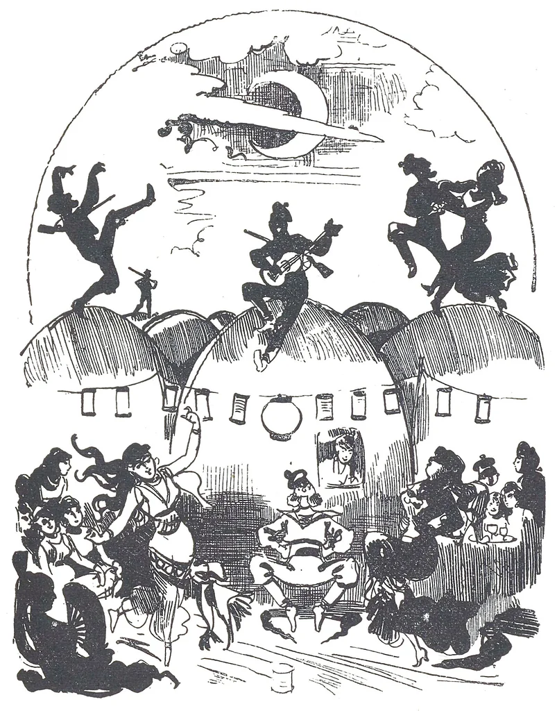 An illustration from Albert Robida - Voyages très extraordinaires de Saturnin Farandoul, 1879 page 264, 1879