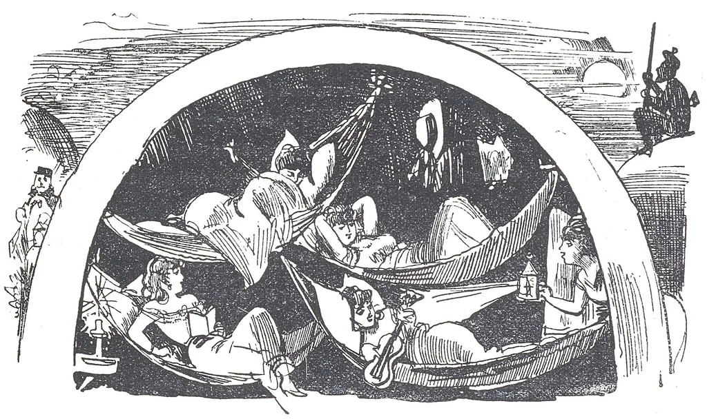 An illustration from Albert Robida - Voyages très extraordinaires de Saturnin Farandoul, 1879 page 266, 1879