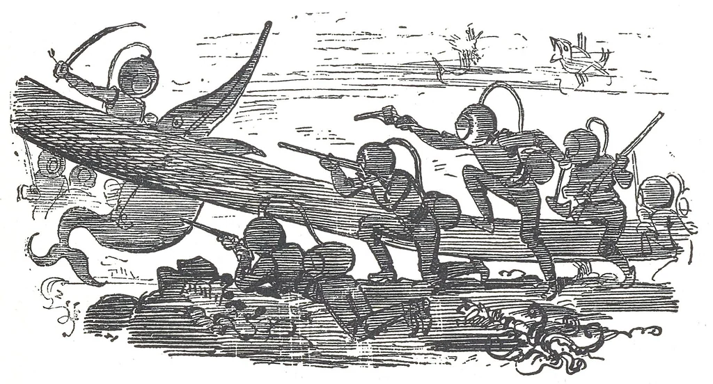 An illustration from Albert Robida - Voyages très extraordinaires de Saturnin Farandoul, 1879 page 292, 1879