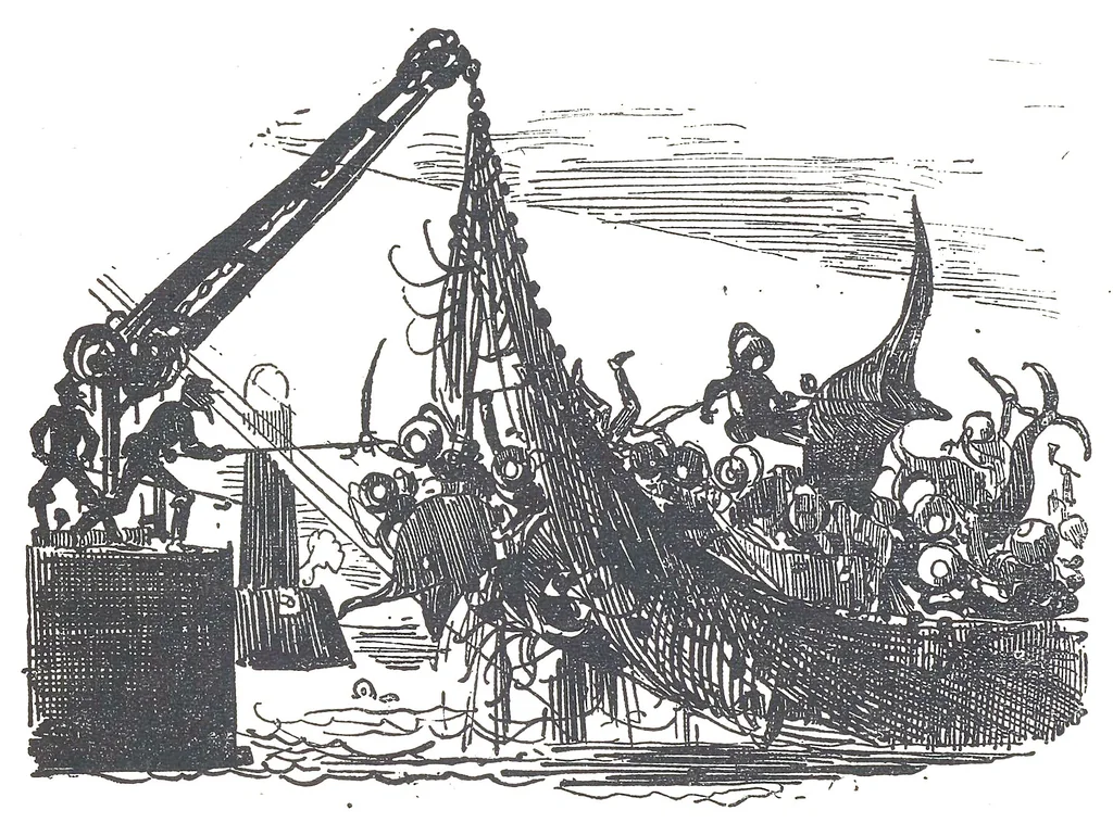 An illustration from Albert Robida - Voyages très extraordinaires de Saturnin Farandoul, 1879 page 298, 1879