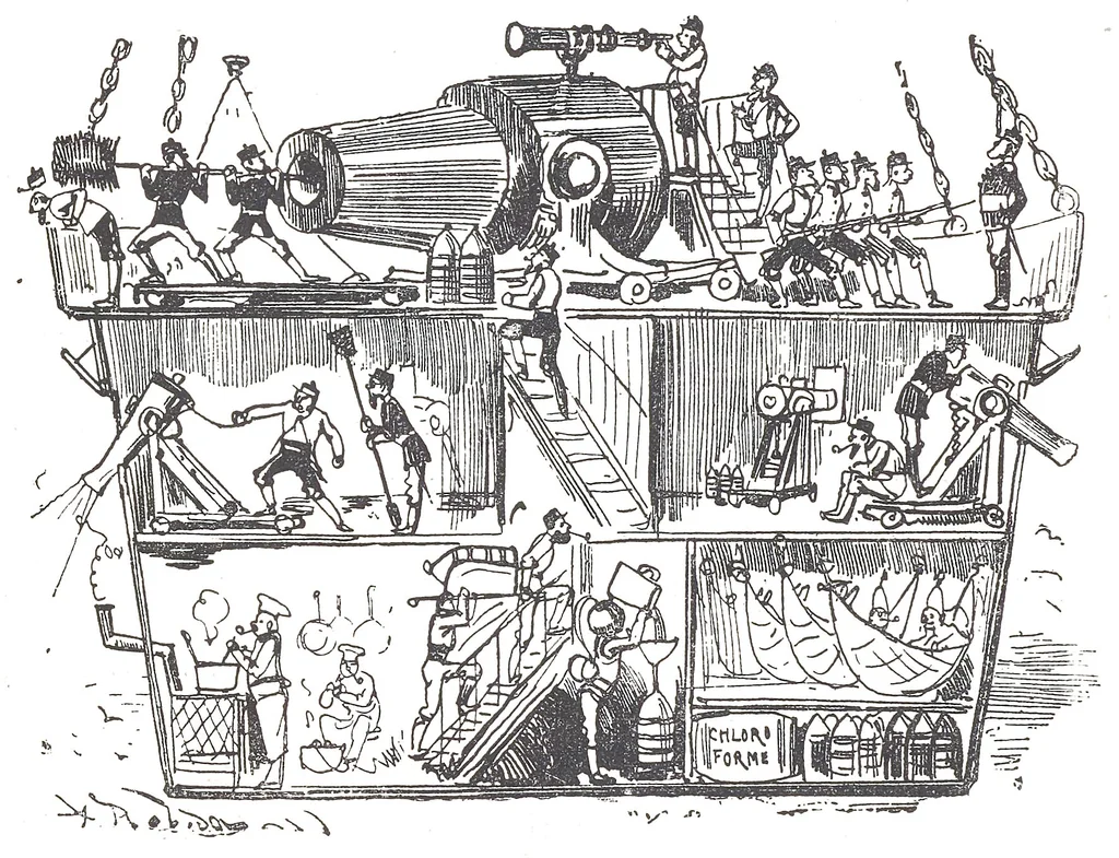 An illustration from Albert Robida - Voyages très extraordinaires de Saturnin Farandoul, 1879 page 312, 1879