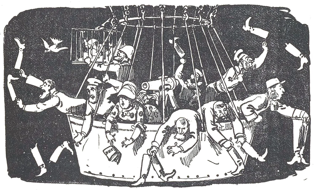 An illustration from Albert Robida - Voyages très extraordinaires de Saturnin Farandoul, 1879 page 314, 1879
