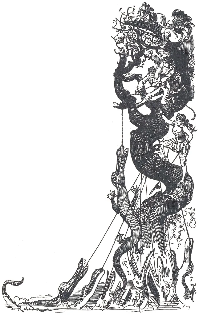 An illustration from Albert Robida - Voyages très extraordinaires de Saturnin Farandoul, 1879 page 372, 1879