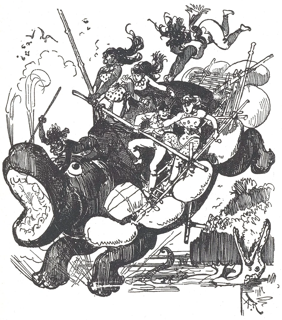 An illustration from Albert Robida - Voyages très extraordinaires de Saturnin Farandoul, 1879 page 376, 1879
