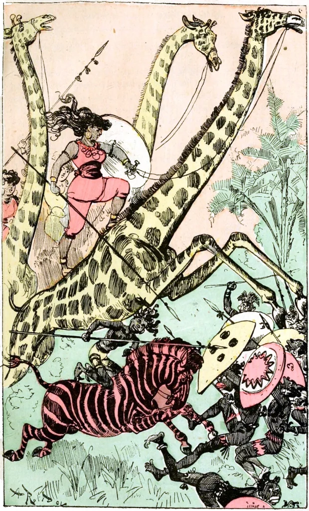 An illustration from Albert Robida - Voyages très extraordinaires de Saturnin Farandoul, 1879 page 416, 1879