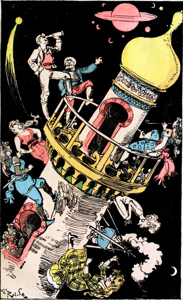 An illustration from Albert Robida - Voyages très extraordinaires de Saturnin Farandoul, 1879 page 448, 1879