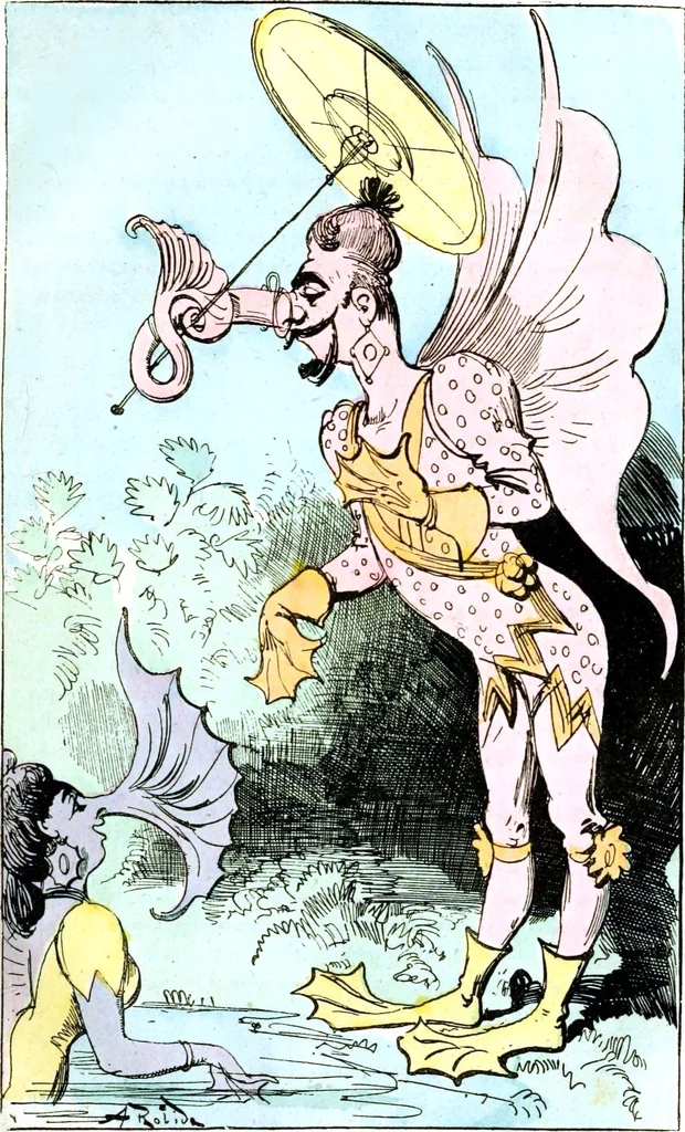 An illustration from Albert Robida - Voyages très extraordinaires de Saturnin Farandoul, 1879 page 464, 1879