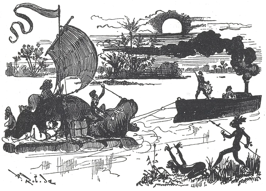 An illustration from Albert Robida - Voyages très extraordinaires de Saturnin Farandoul, 1879 page 408-2, 1879