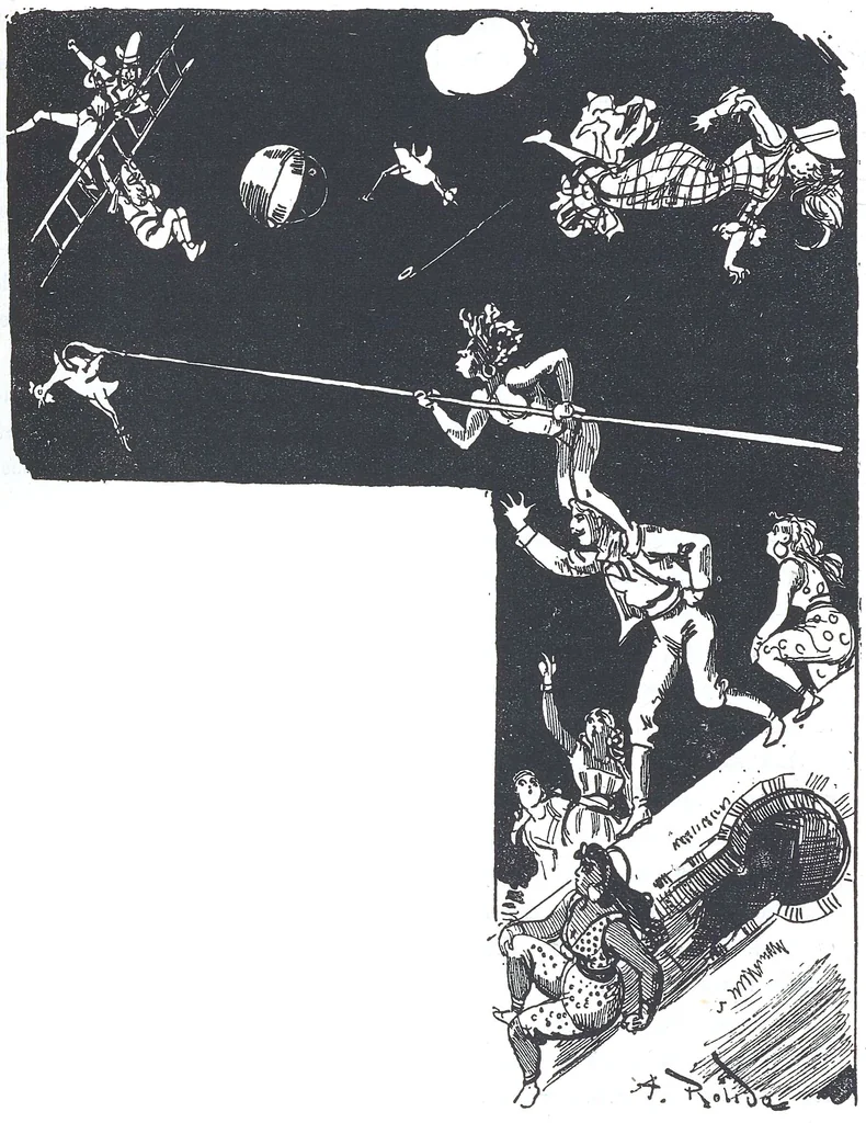 An illustration from Albert Robida - Voyages très extraordinaires de Saturnin Farandoul, 1879 page 456, 1879