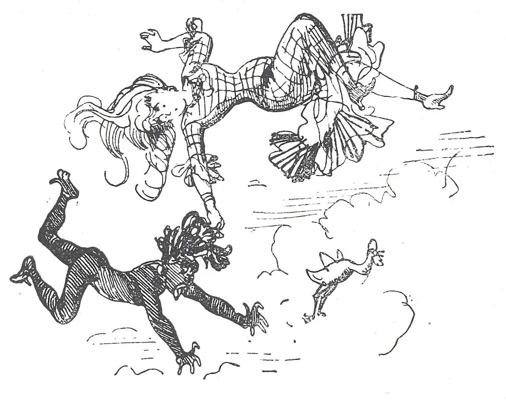 An illustration from Albert Robida - Voyages très extraordinaires de Saturnin Farandoul, 1879 page 458, 1879