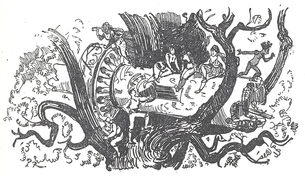 An illustration from Albert Robida - Voyages très extraordinaires de Saturnin Farandoul, 1879 page 468, 1879