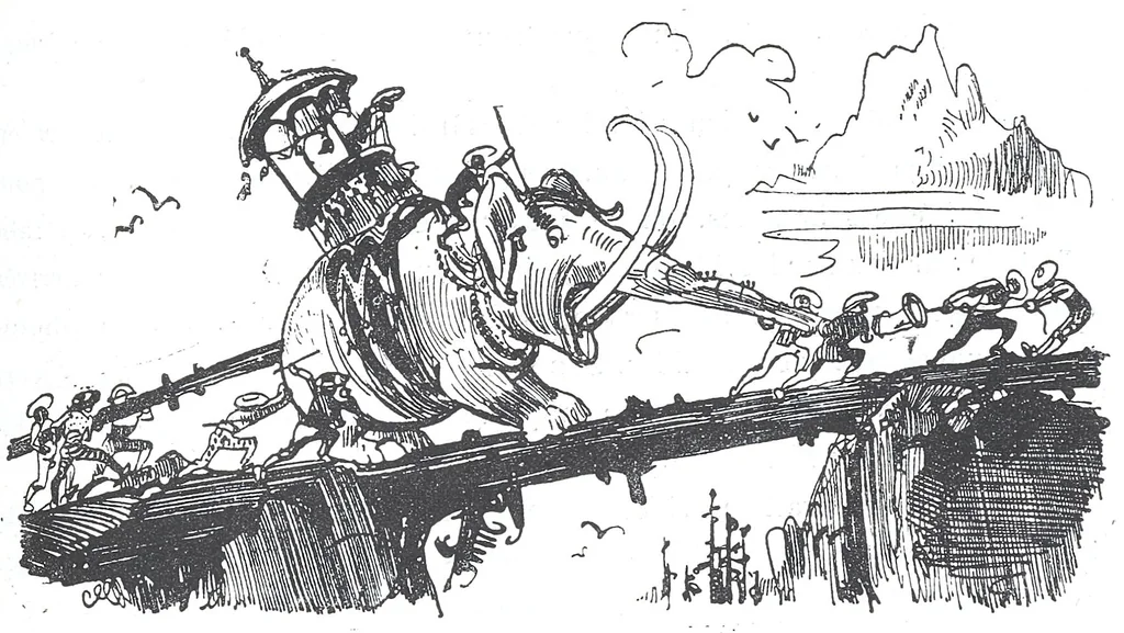 An illustration from Albert Robida - Voyages très extraordinaires de Saturnin Farandoul, 1879 page 524, 1879