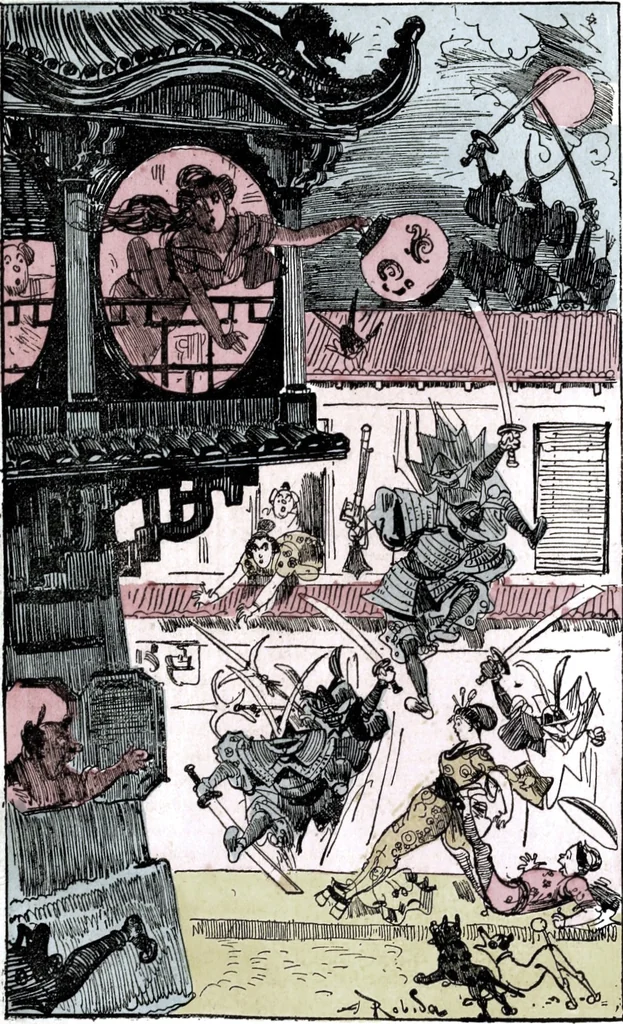 An illustration from Albert Robida - Voyages très extraordinaires de Saturnin Farandoul, 1879 page 624, 1879