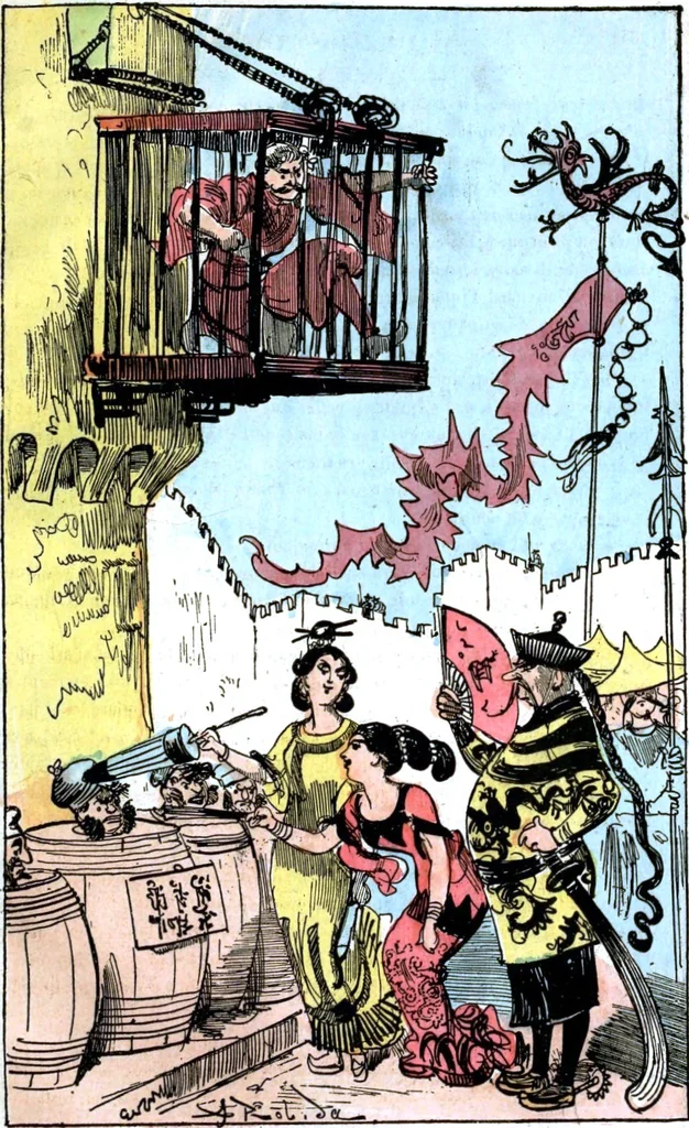 An illustration from Albert Robida - Voyages très extraordinaires de Saturnin Farandoul, 1879 page 640, 1879