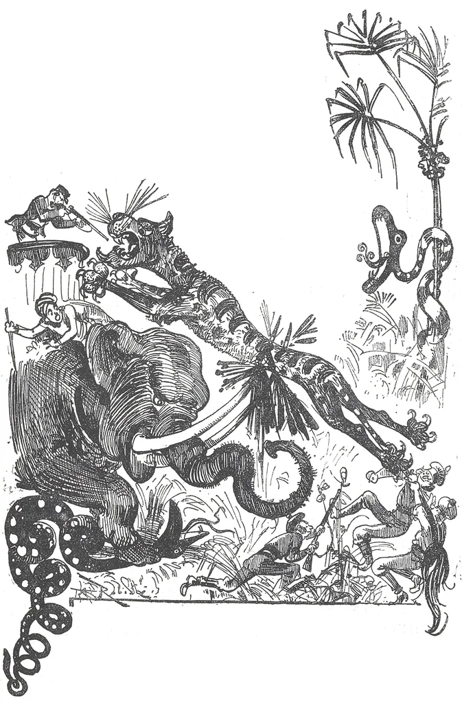 An illustration from Albert Robida - Voyages très extraordinaires de Saturnin Farandoul, 1879 page 552, 1879