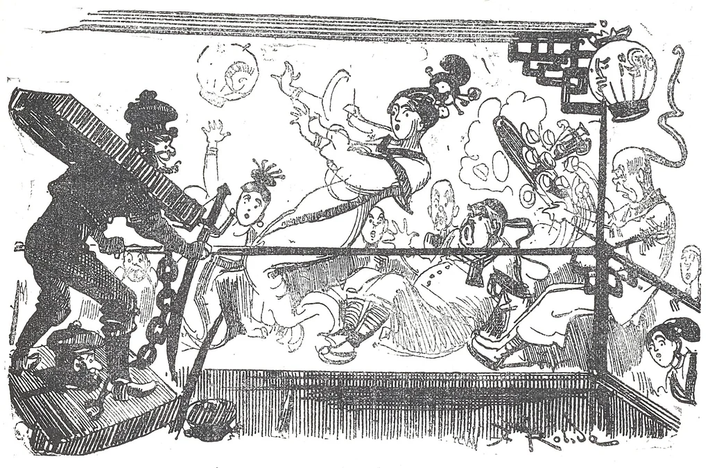 An illustration from Albert Robida - Voyages très extraordinaires de Saturnin Farandoul, 1879 page 582, 1879