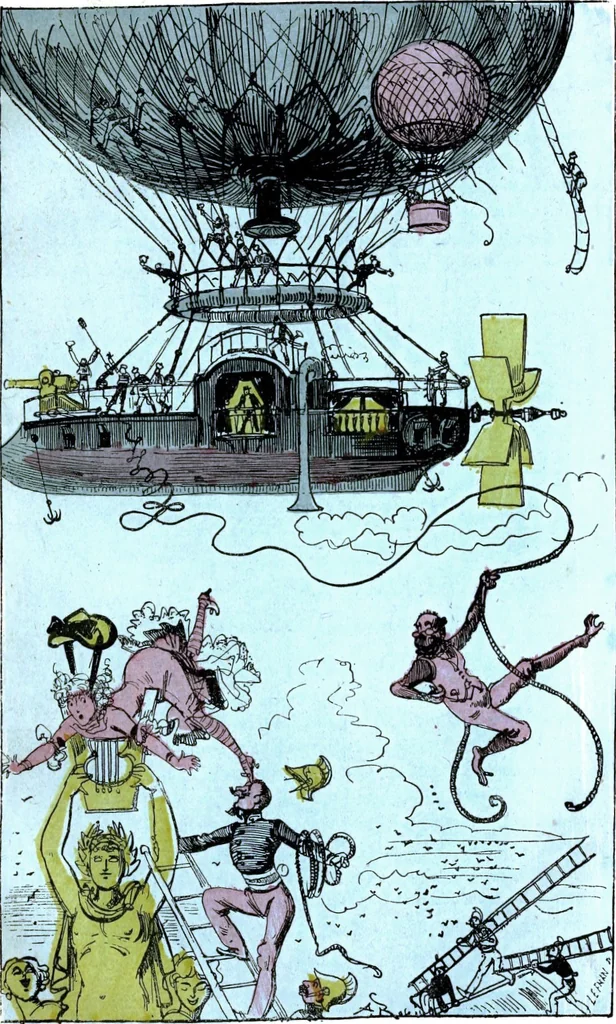 An illustration from Albert Robida - Voyages très extraordinaires de Saturnin Farandoul, 1879 page 688, 1879