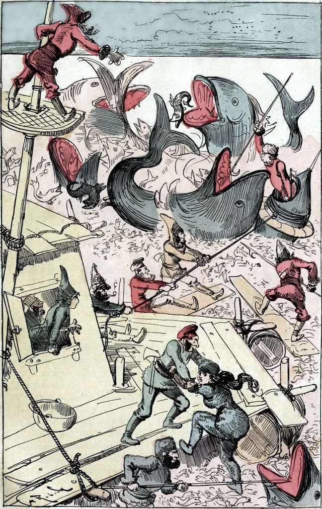 An illustration from Albert Robida - Voyages très extraordinaires de Saturnin Farandoul, 1879 page 736, 1879
