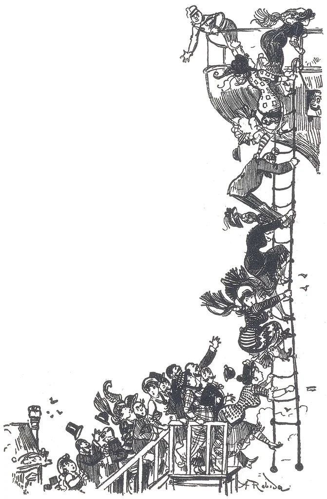 An illustration from Albert Robida - Voyages très extraordinaires de Saturnin Farandoul, 1879 page 676, 1879