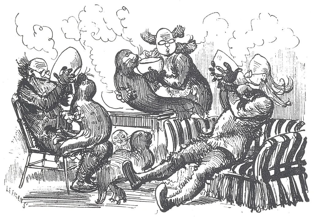 An illustration from Albert Robida - Voyages très extraordinaires de Saturnin Farandoul, 1879 page 692, 1879