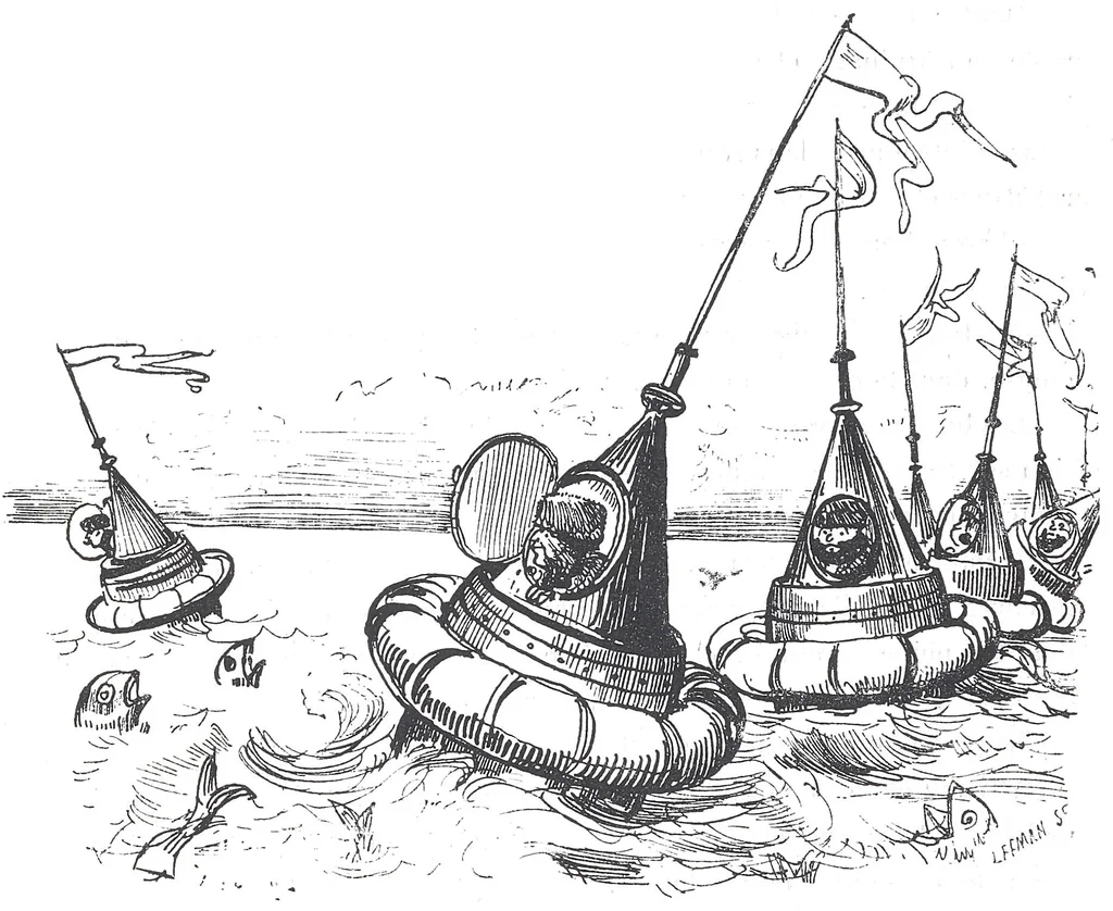 An illustration from Albert Robida - Voyages très extraordinaires de Saturnin Farandoul, 1879 page 700, 1879
