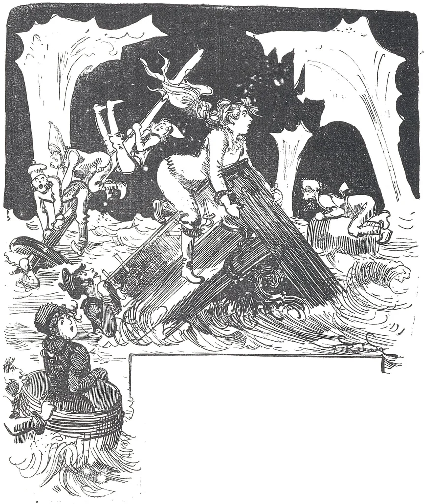 An illustration from Albert Robida - Voyages très extraordinaires de Saturnin Farandoul, 1879 page 728, 1879