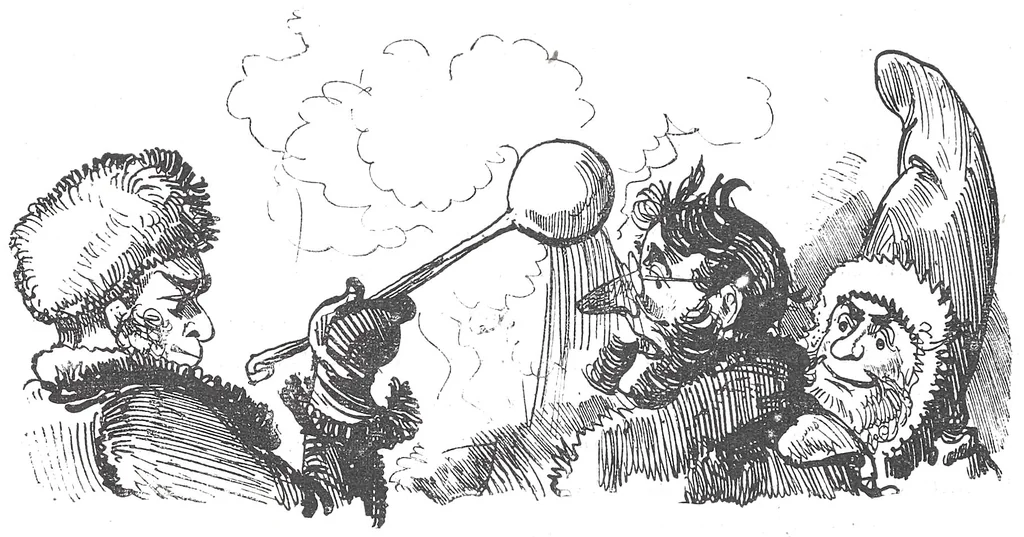 An illustration from Albert Robida - Voyages très extraordinaires de Saturnin Farandoul, 1879 page 730, 1879