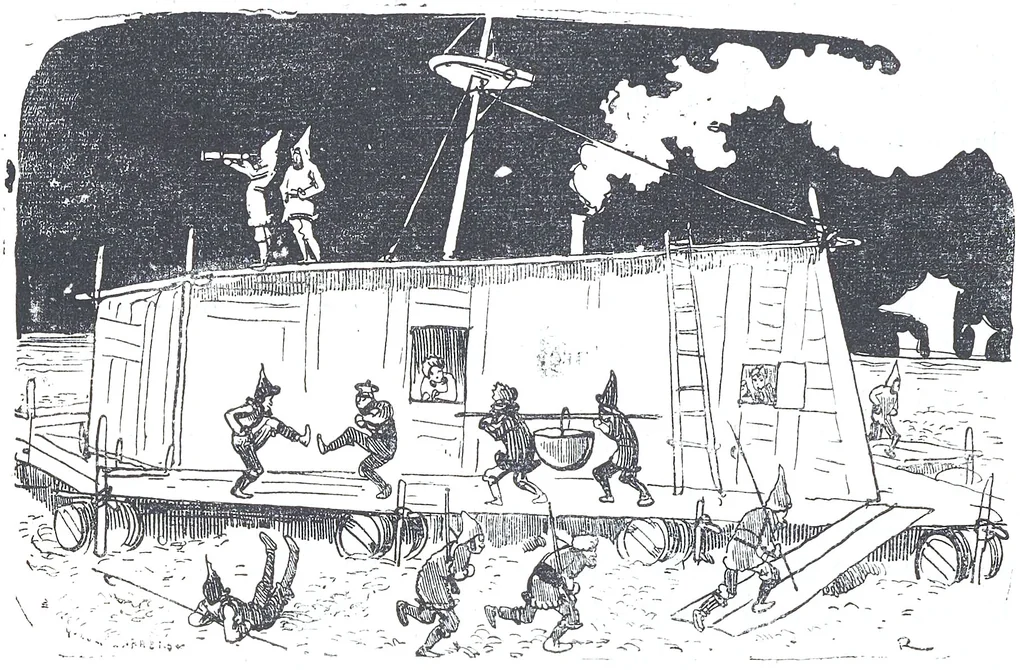 An illustration from Albert Robida - Voyages très extraordinaires de Saturnin Farandoul, 1879 page 732, 1879