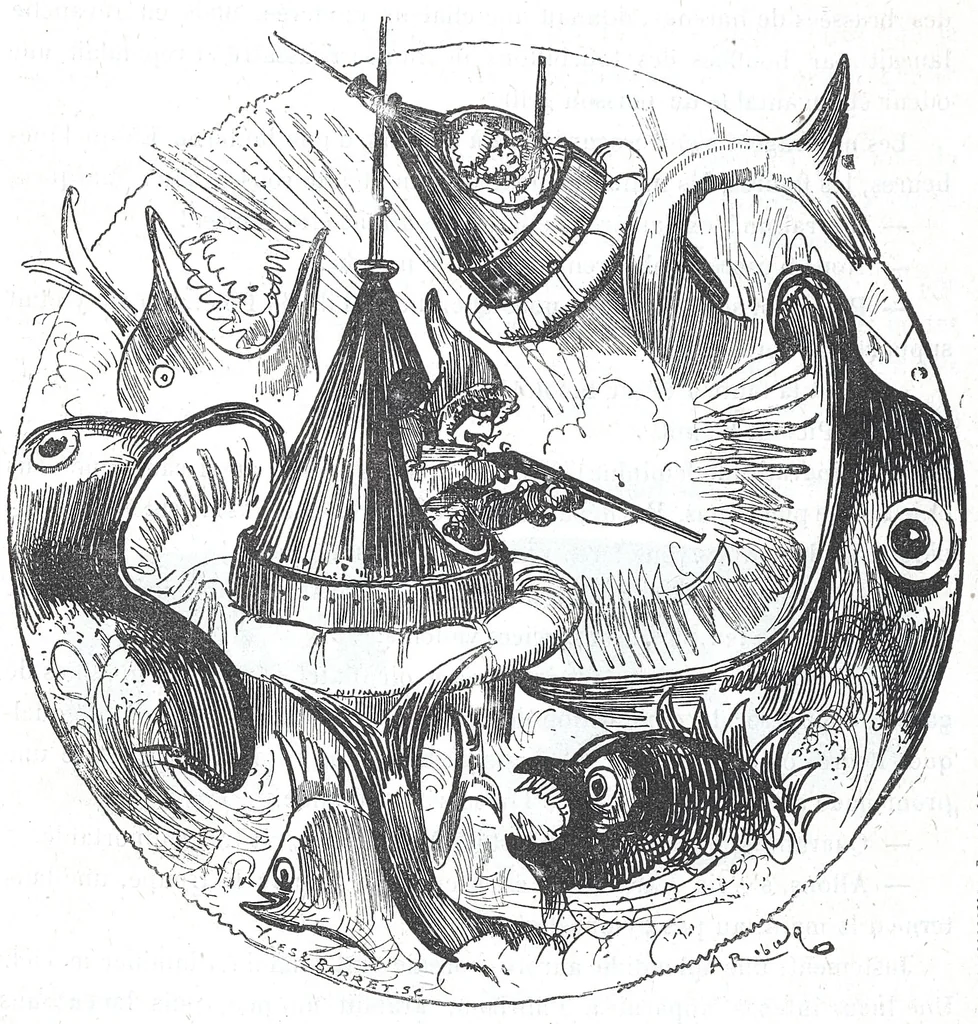 An illustration from Albert Robida - Voyages très extraordinaires de Saturnin Farandoul, 1879 page 744, 1879