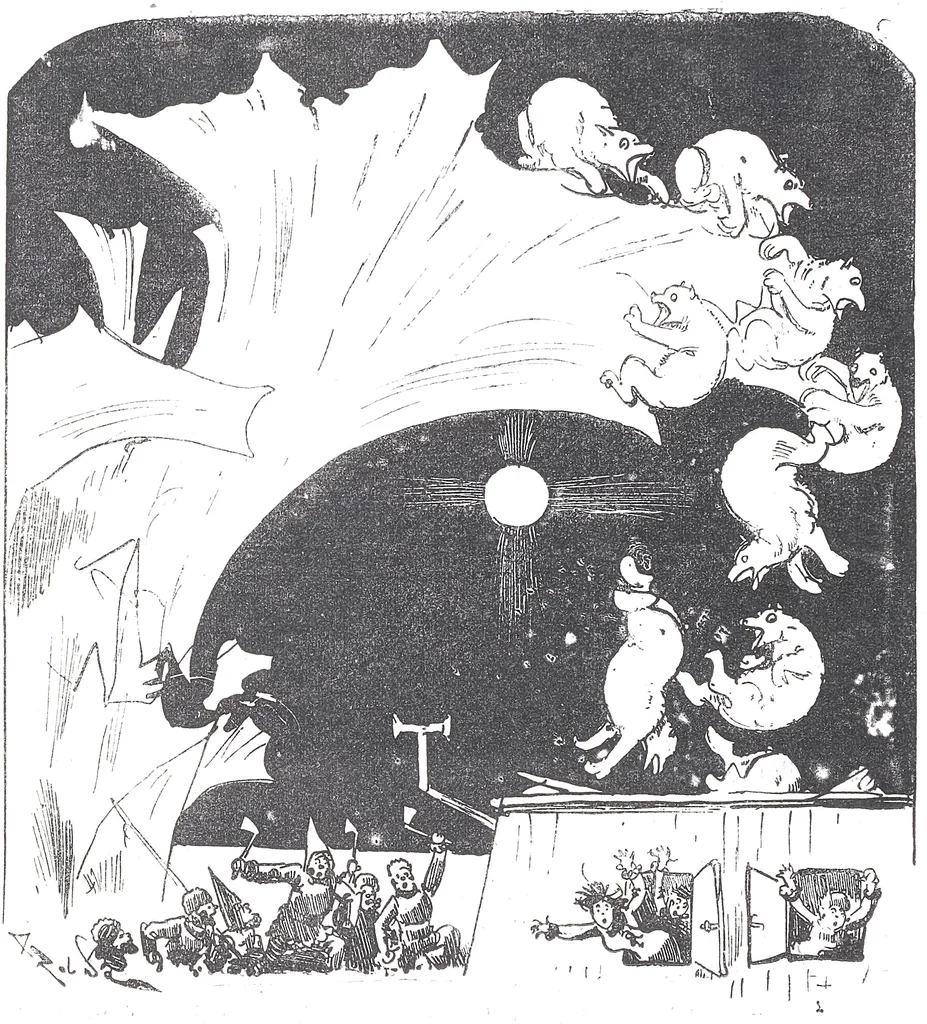 An illustration from Albert Robida - Voyages très extraordinaires de Saturnin Farandoul, 1879 page 760, 1879