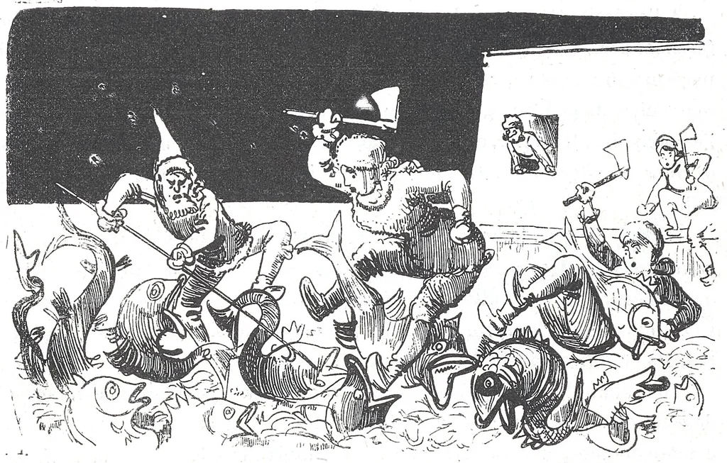 An illustration from Albert Robida - Voyages très extraordinaires de Saturnin Farandoul, 1879 page 764, 1879