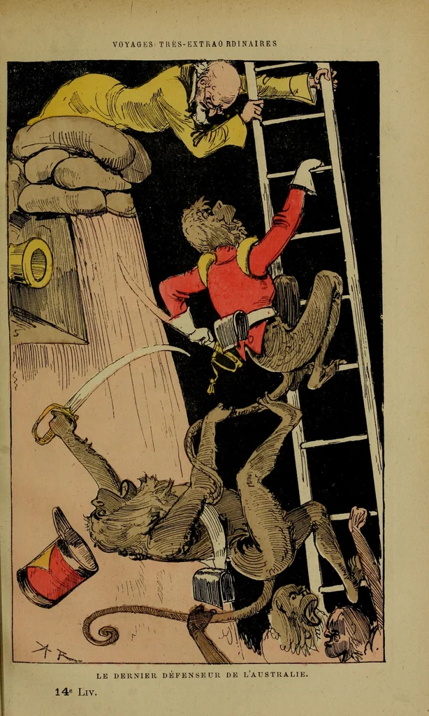 An illustration from Le dernier défenseur de l'Australie, 1879