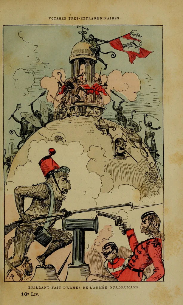 An illustration from Brillant fait d'armes de l'armée quadrumane, 1879