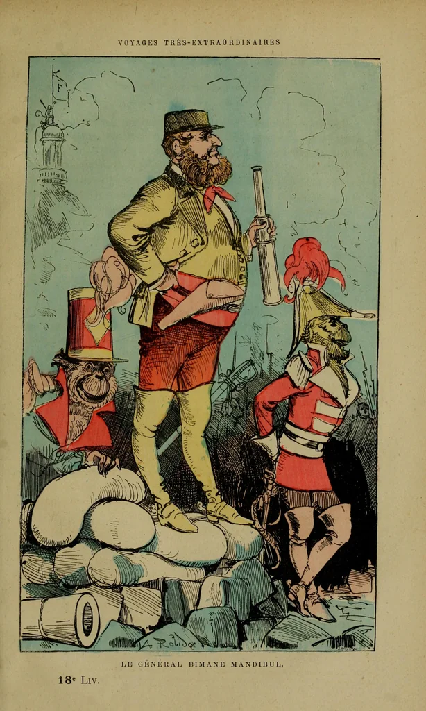 An illustration from Le général bimane Mandibul, 1879