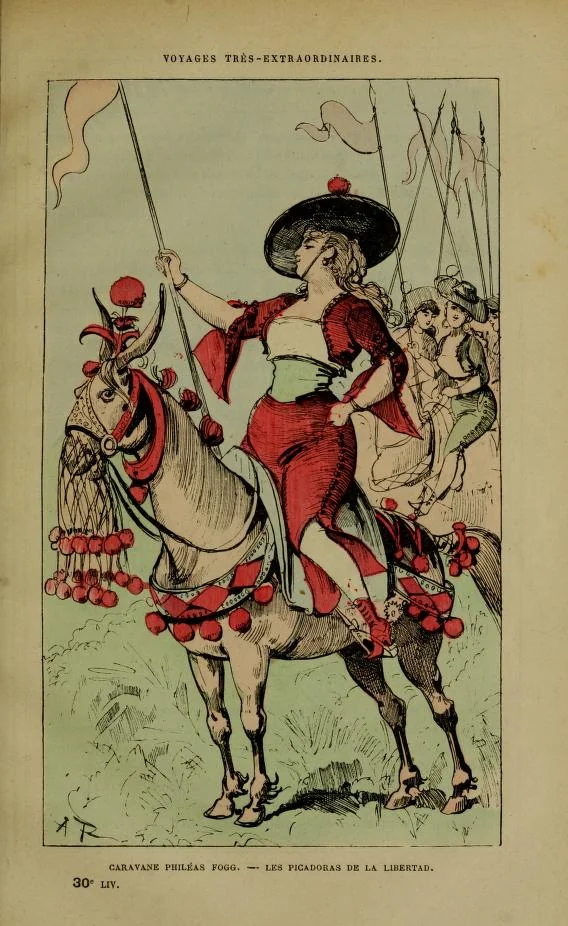 An illustration from Caravane Phileas Fogg - Les picadoras de la libertas, 1879