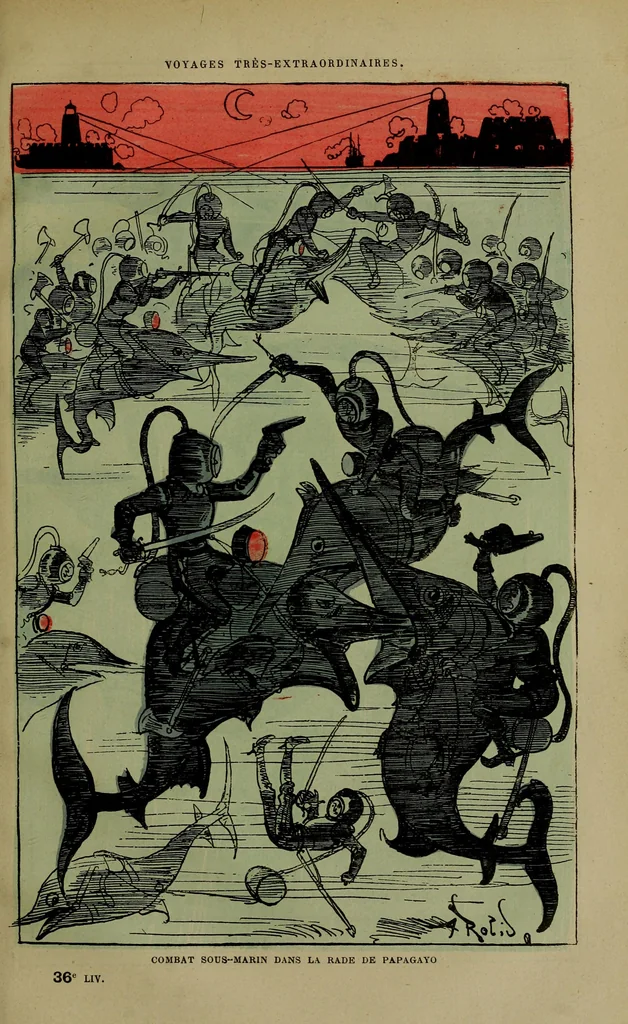 An illustration from Combat sous-marin dans la rade de Papagayo, 1879