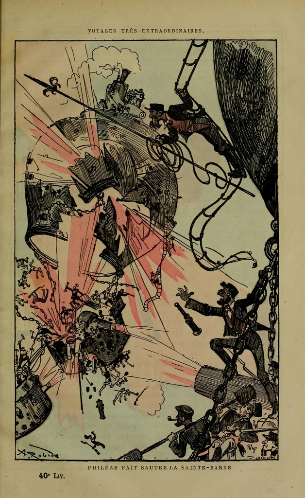 An illustration from Philéas fait sauter la Sainte-Barbe, 1879