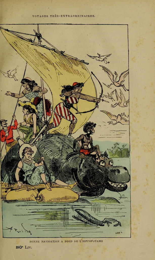 An illustration from Bonne navigation à bord de l'hippopotame, 1879
