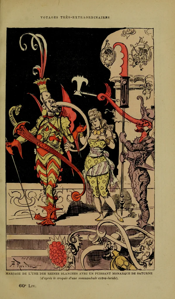 An illustration from Mariage de l'une des reines blanches avec un puissant monarque de Saturne, 1879
