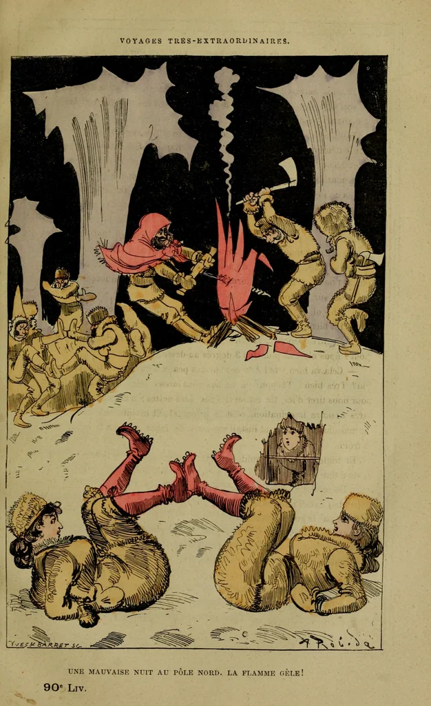 An illustration from Une mauvaise nuit au pôle Nord. La flamme gèle, 1879