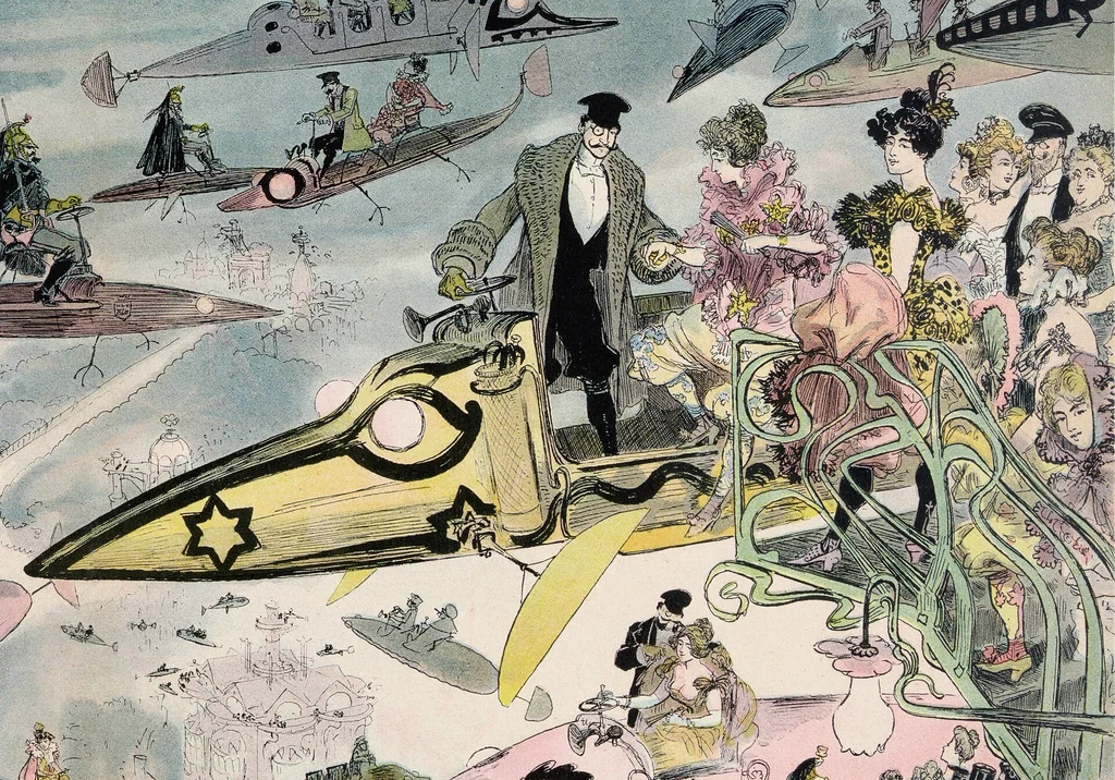An illustration from Détail Sortie de l'opéra en l'an 2000, 1902