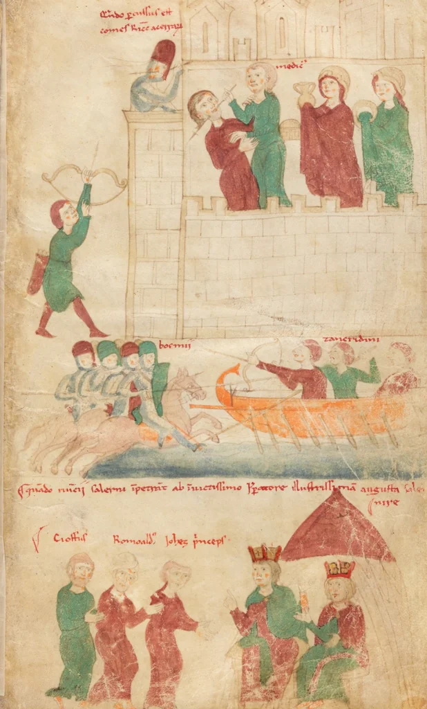 An illustration from Petrus de Ebulo: Liber ad honorem Augusti, lat., 1195, leaf 35