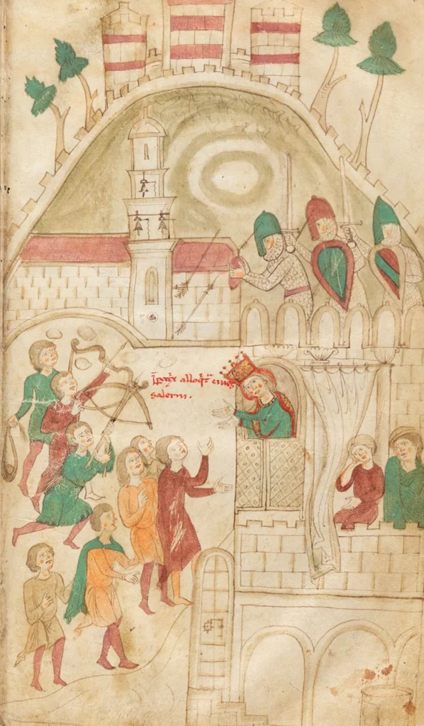 An illustration from Petrus de Ebulo: Liber ad honorem Augusti, lat., 1195, leaf 47