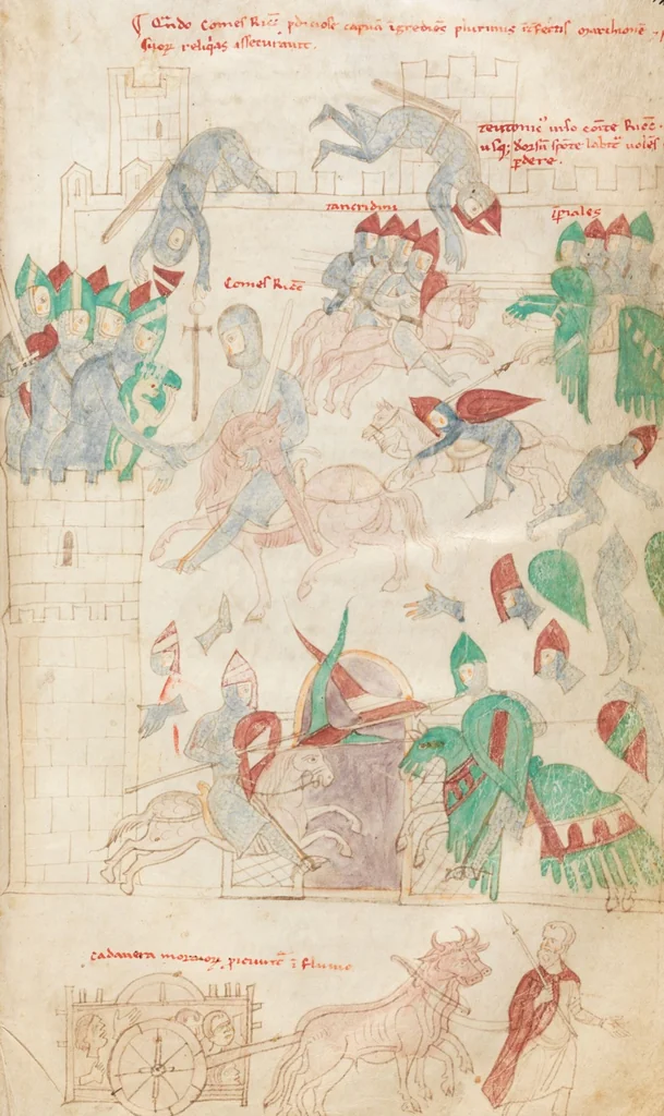 An illustration from Petrus de Ebulo: Liber ad honorem Augusti, lat., 1195, leaf 61